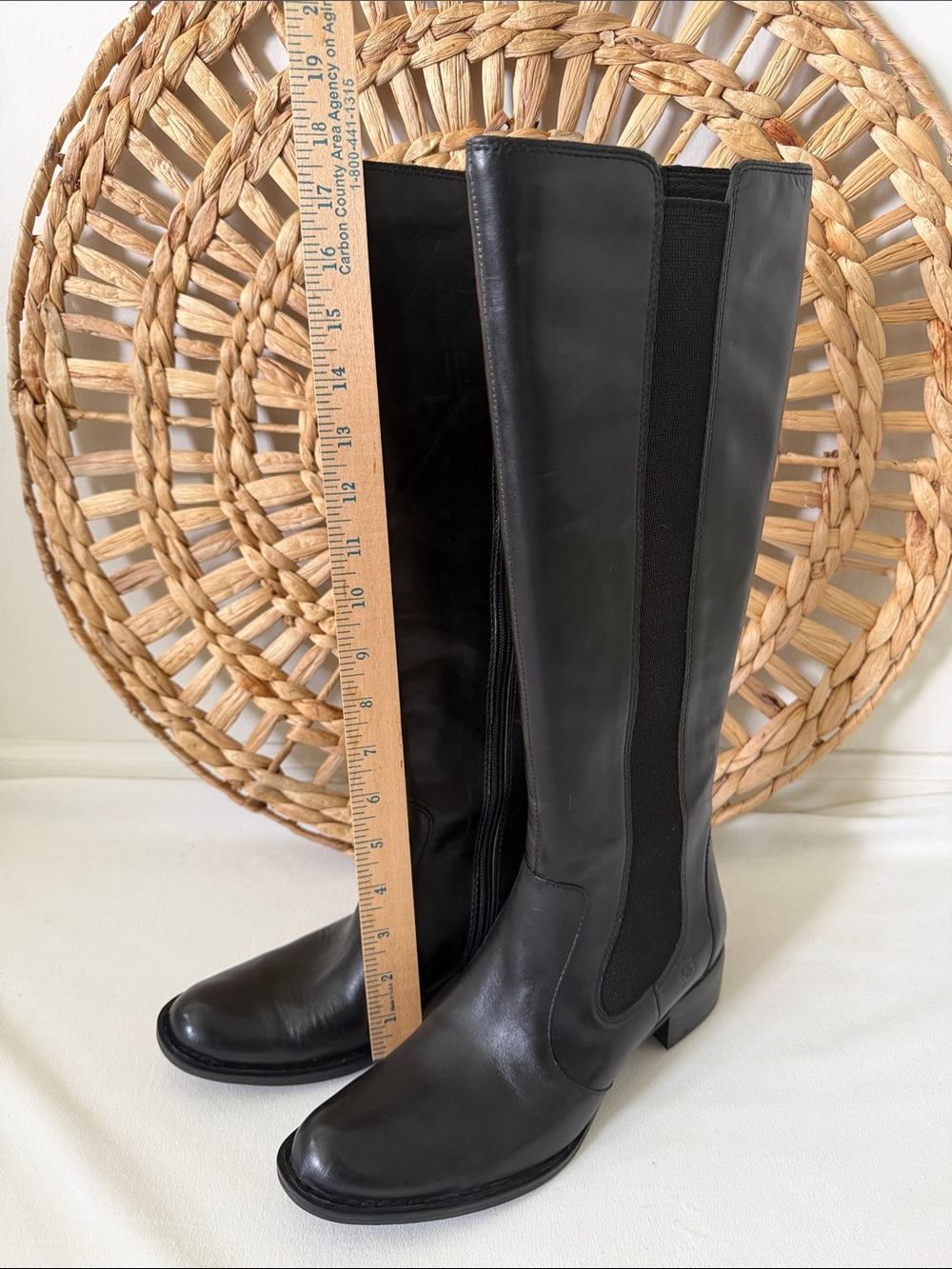 Born Black Leather Tall Riding Boots Women’s Size 8 M Wide Calf Pull-On - Picture 11 of 11